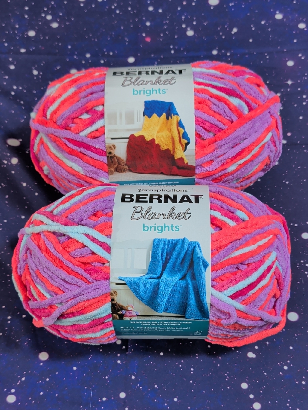 2 Brand New Skeins Bernat Blanket Brights Yarn NEON SHERBET Smoke Free Home